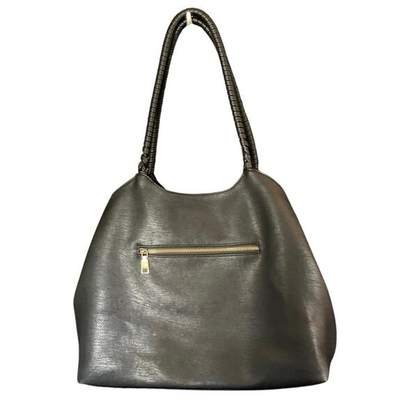 Antik Kraft Large Black Faux Leather Hobo Tote Bag with Wrapped Shoulder Straps - Picture 2 of 12